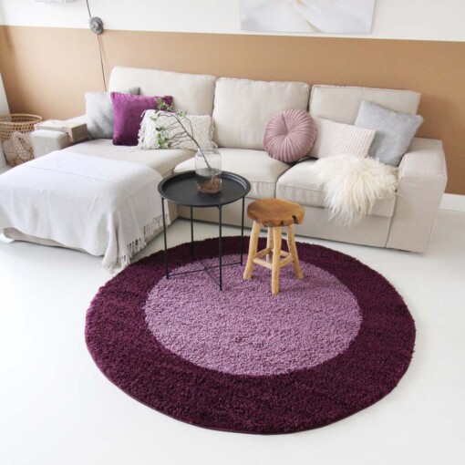 Tappeto rotondo a pelo lungo con bordo Shaggy Trend - Viola - sfeer