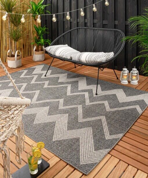 Tappeto zigzag da esterno Sunny - Grigio scuro - sfeer