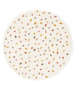 Tappeto rotondo a pelo lungo a pois Artisan - Bianco/Multicolore - overzicht