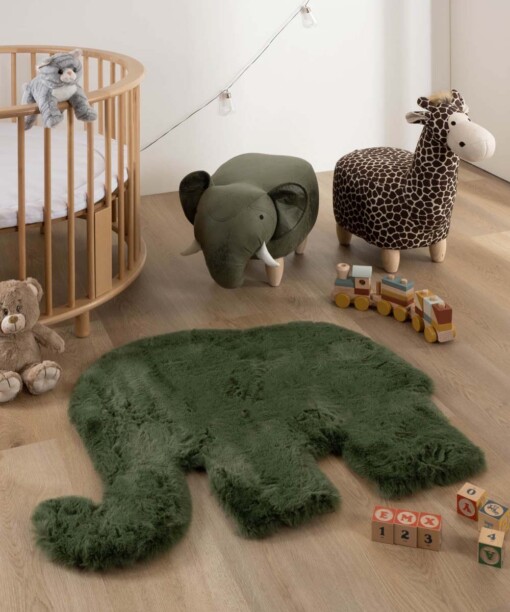 Tappeto per bambini soffice Elefante - soffice Verde oliva - sfeer