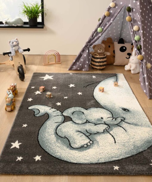 Tappeto per bambini Elefante - Adventures Grigio/Blu