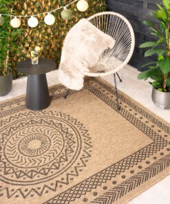 Tappeto da esterno effetto juta - Boho Mandala Beige/Nero