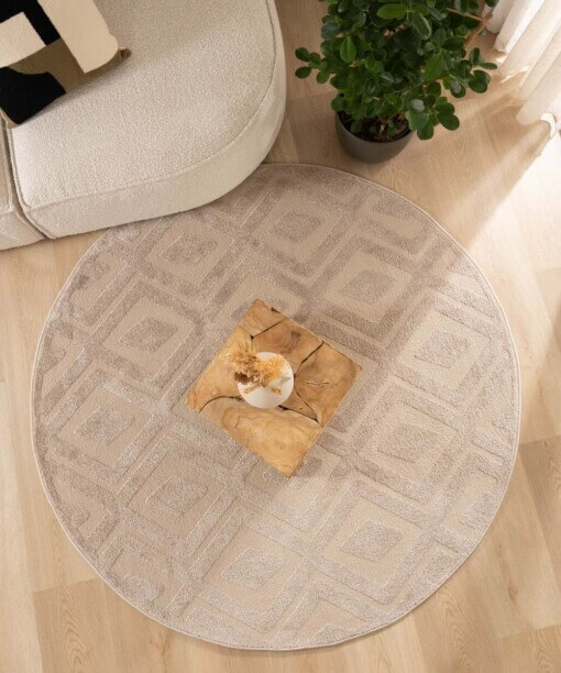 Tappeto stile scandinavo rotondo - Contour Diamond Beige