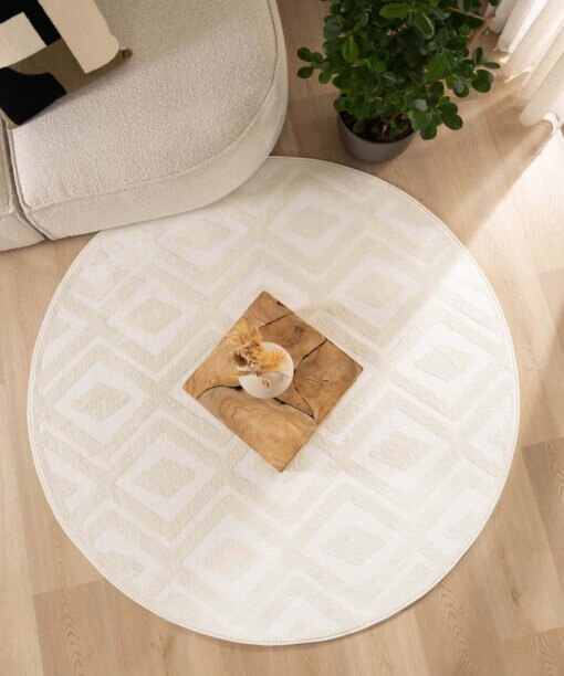 Tappeto stile scandinavo rotondo - Contour Diamond Crema