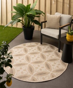 Tappeto da esterno rotondo effetto juta Sunny Circles - Beige - sfeer