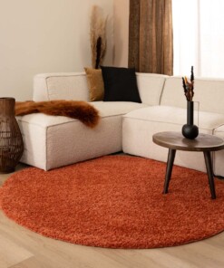 Tappeto rotondo a pelo lungo Shaggy Trend - Terracotta - sfeer